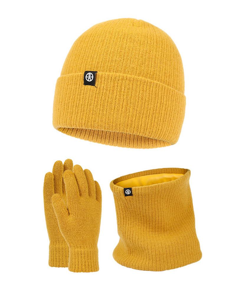 

3PCS Women's Beanie Slouchy Outdoor Daily Knit Portable Windproof Comfort Thermal Hat & Gloves & Neck Warmer Set, Yellow