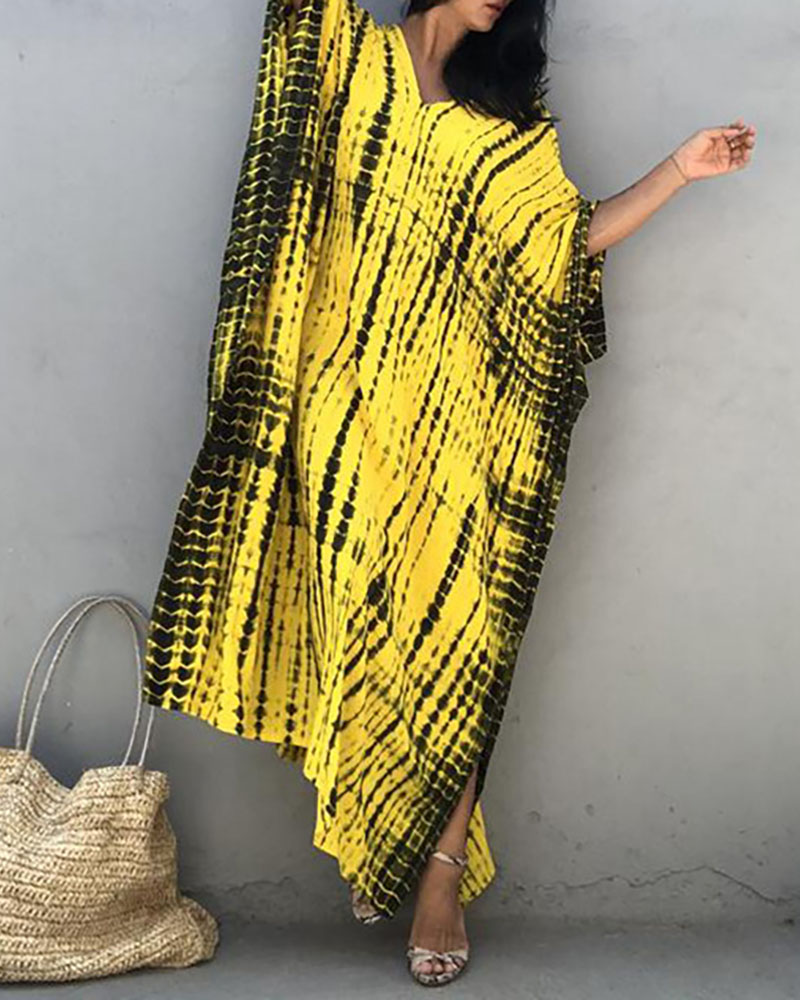 

Tie Dye Print High Slit Cover Up Dress, Yellow