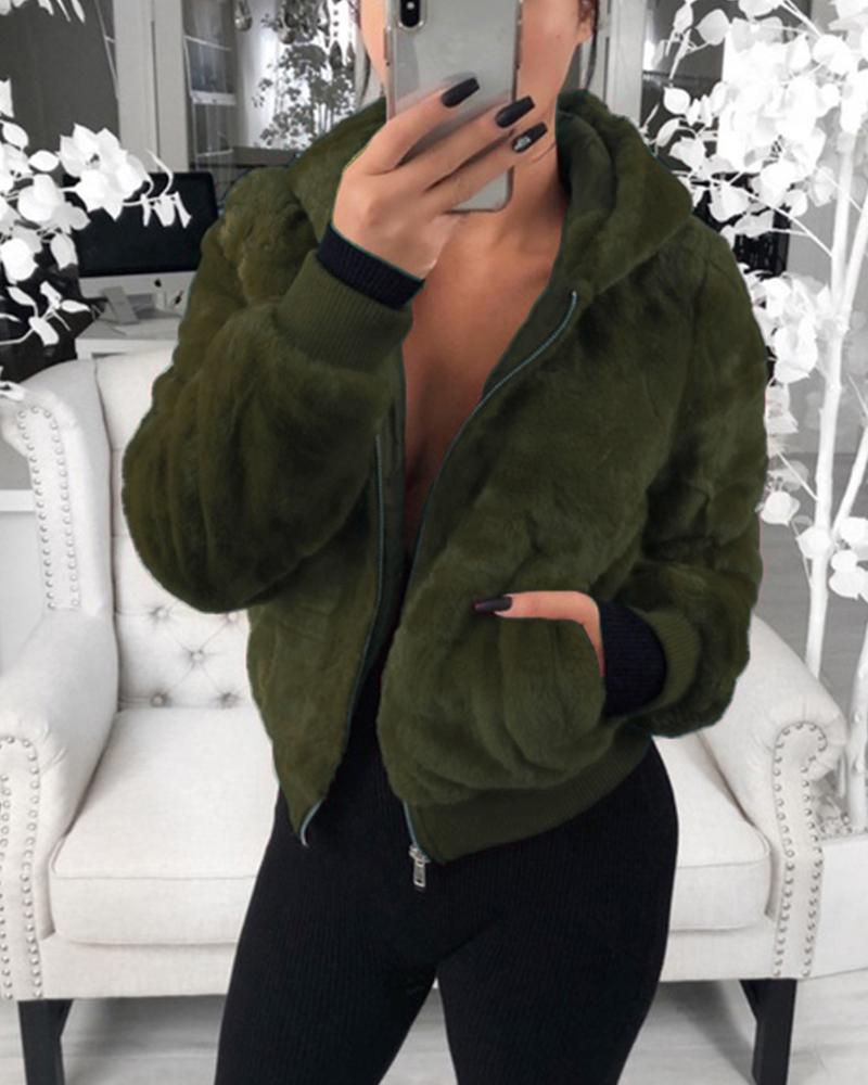 

Plush Rabbit Fur Faux Fur Coat, Green