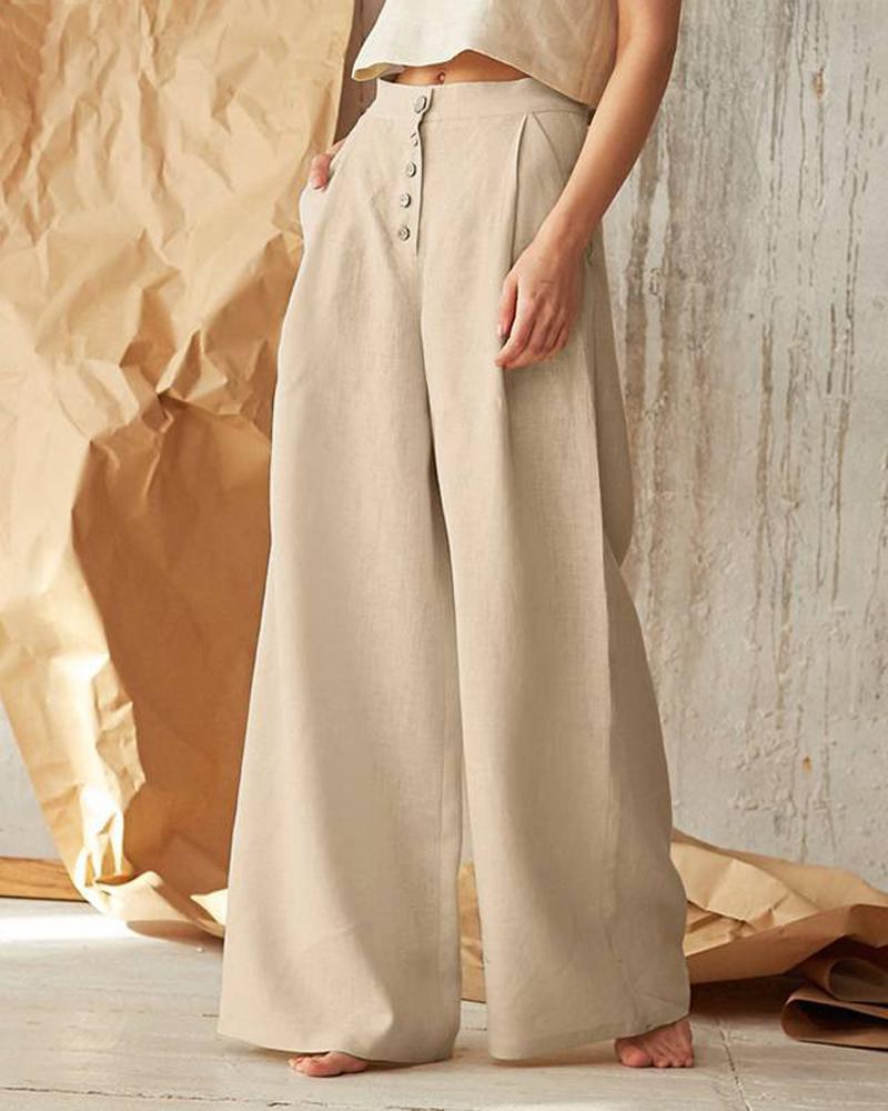 

Button Fly High Waist Wide Leg Pants, Khaki