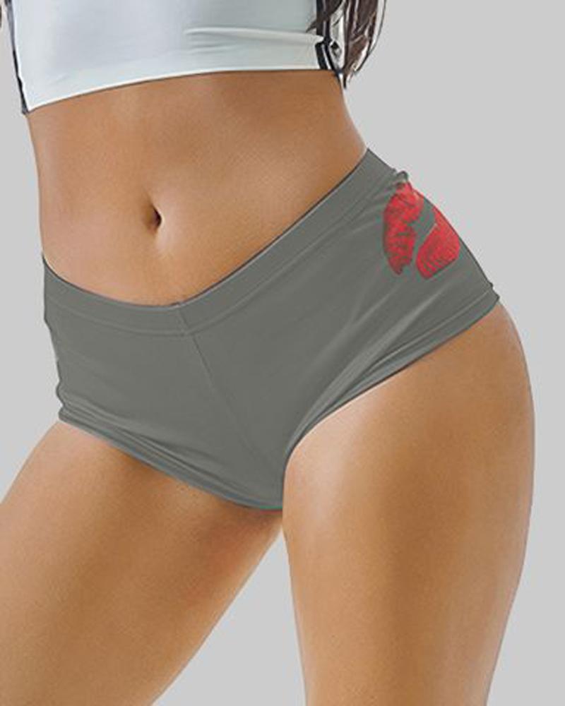 

Lip Print Scrunch Butt Active Shorts, Gray