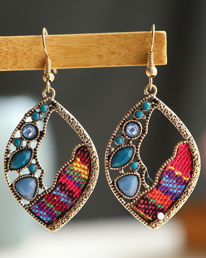 

1Pair Crystal Stone Braided Hollow Waterdrop Dangle Earrings, Blue