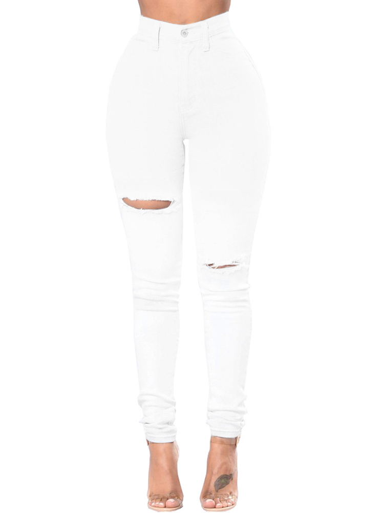 

White Ripped High Waist Skinny Jeans