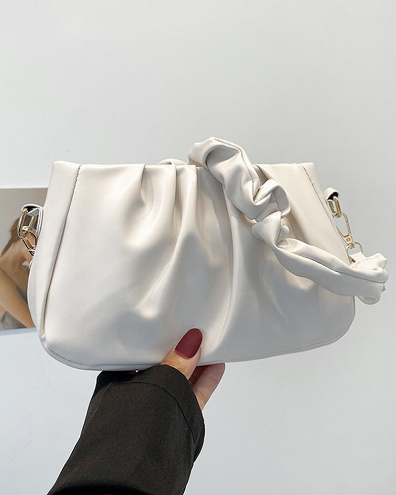 

Zipper Decor Ruched Shoulder Bag, White