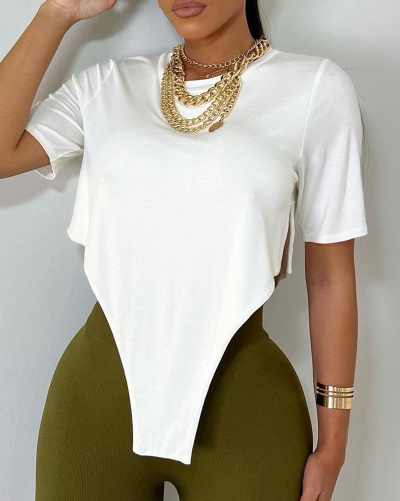 

Asymmetrical Slit Short Sleeve T-shirt, White