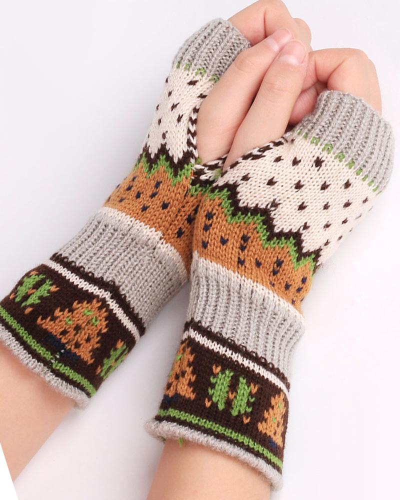 

1Pair Christmas Tree Pattern Knit Fingerless Gloves, Gray
