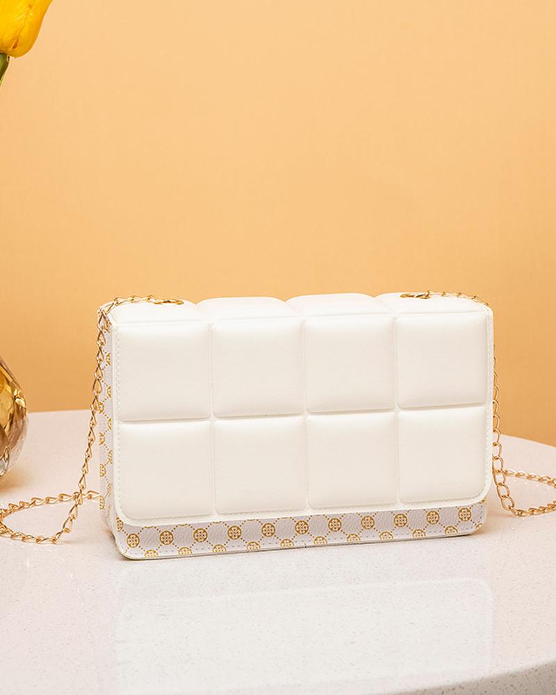 

Clover Pattern Print Chain Strap Flap Shoulder Bag, White