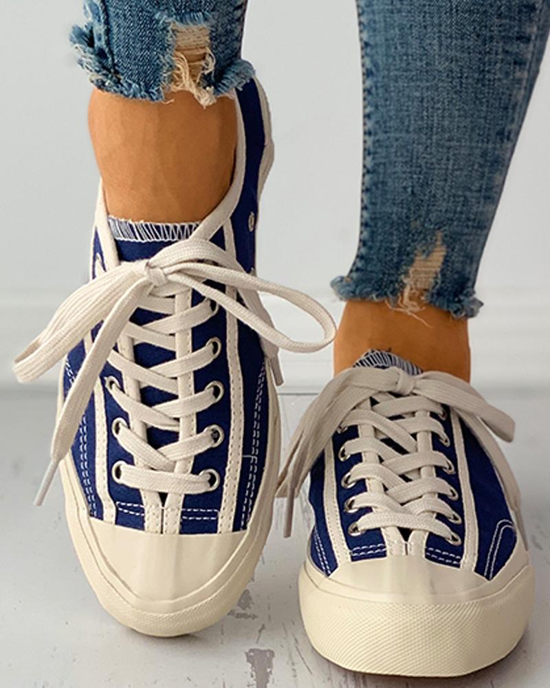 

Eyelet Lace-up Casual Canvas Sneaker, Blue