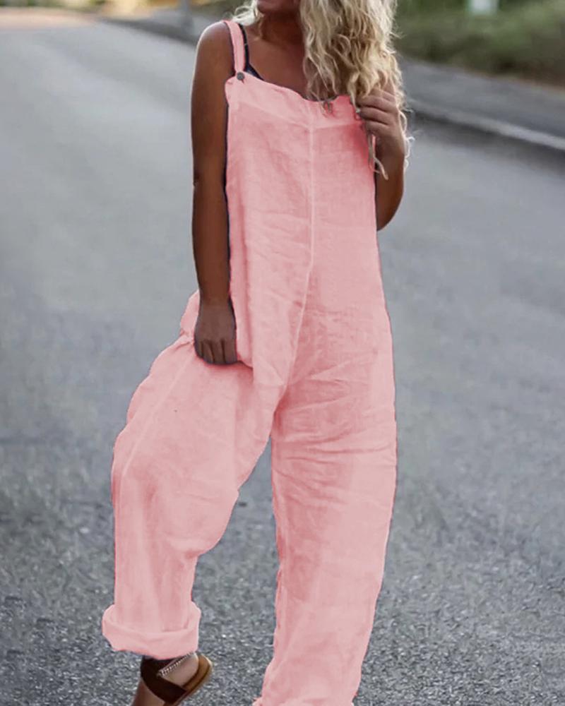 

Square Neck Sleeveless Wide Leg Jumpsuit, Pink