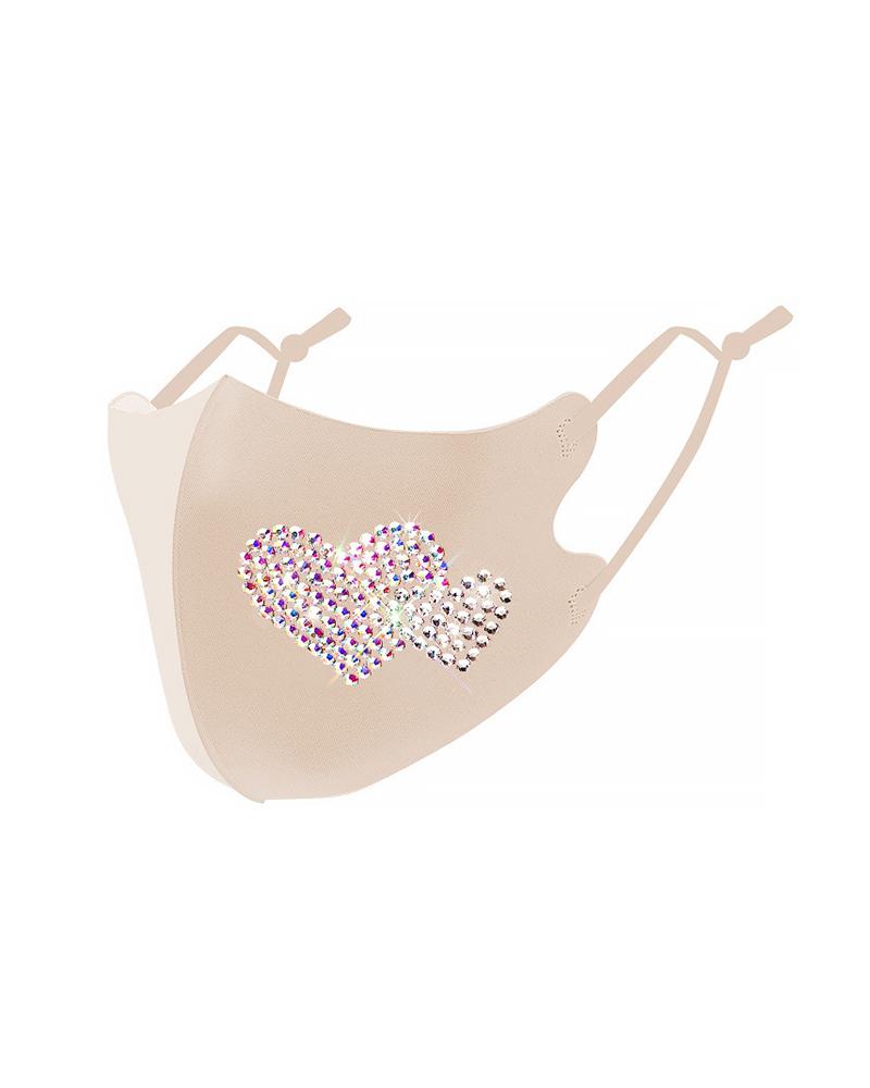 

Heart Pattern Studded Breathable Face Mask, Apricot