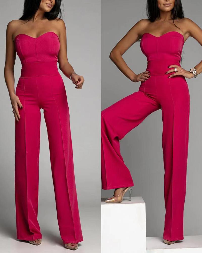 

Bandeau Corset Jumpsuit Straight Leg Playsuit, Red