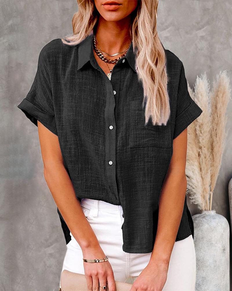 

Short Sleeve Button Down Shirt, Black