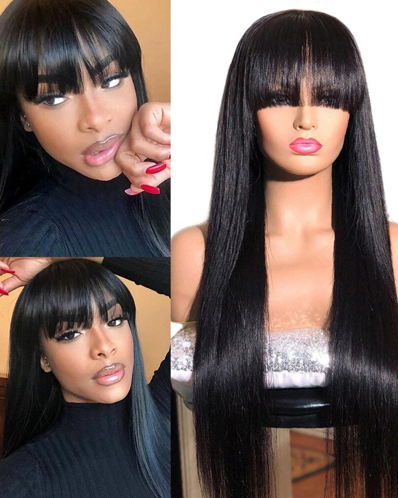 

Black Long Straight Heat Resistant Synthetic Hair Wig With Bangs