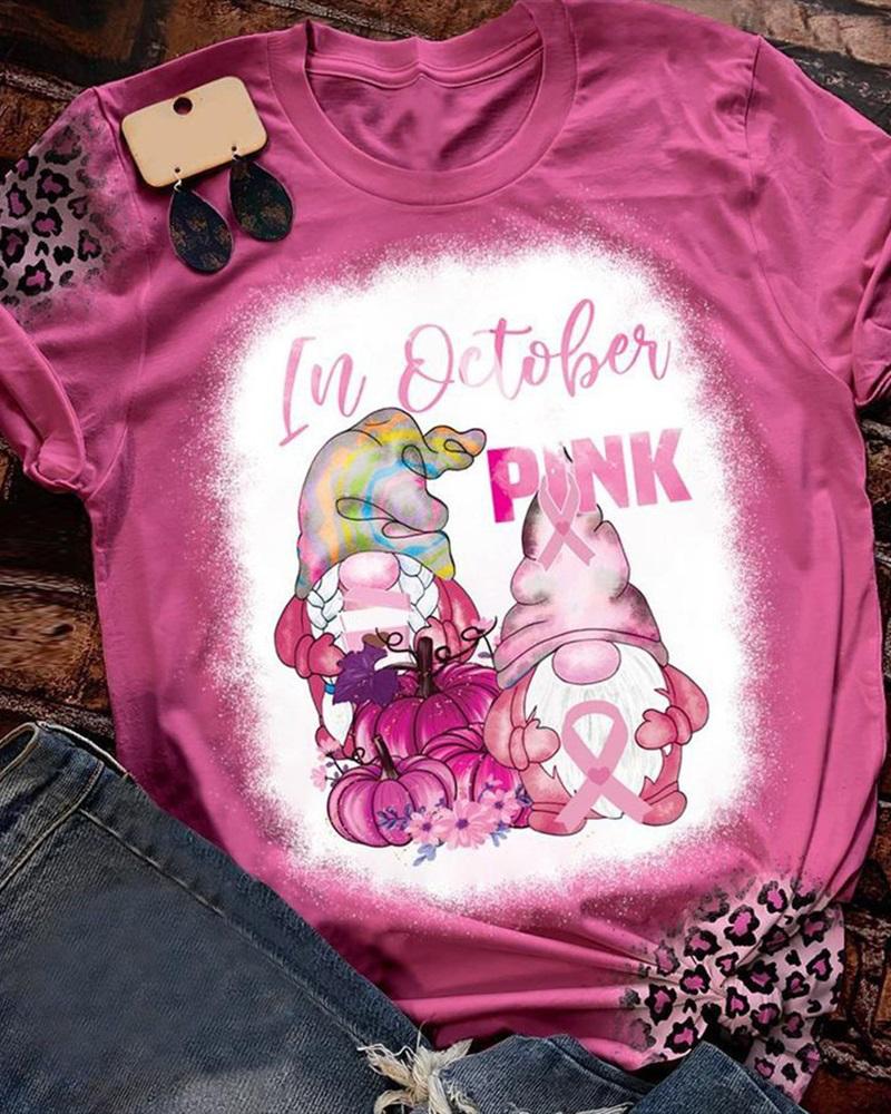 

Halloween Graphic Pumpkin Print Casual T-shirt, Pink