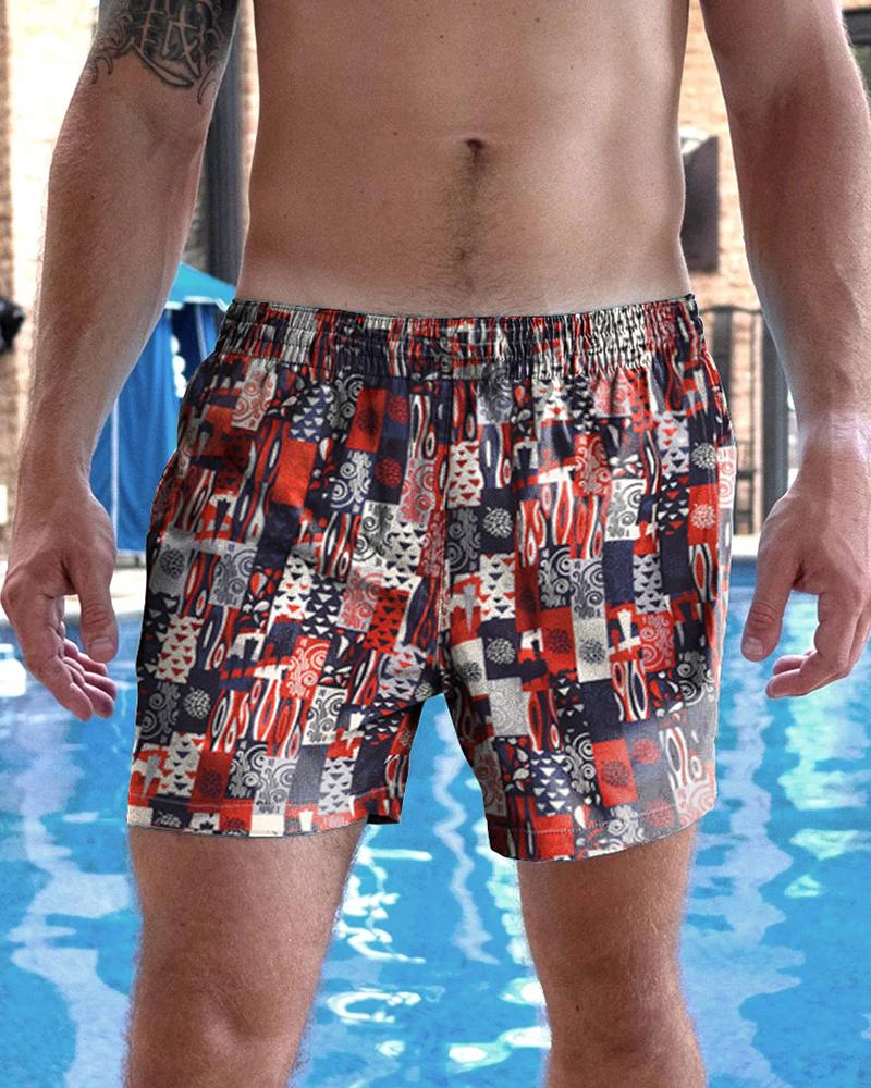 

Geometric Patterns Straight Loose Short Pants, Multicolor