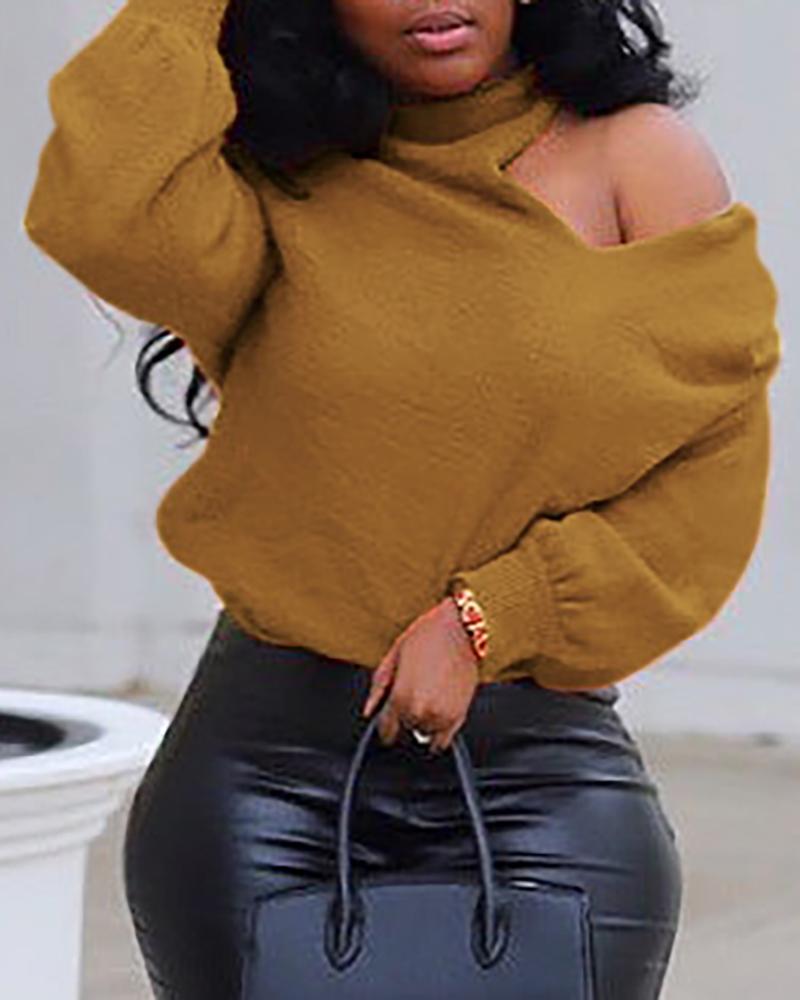 

Cold Shoulder Solid Casual Sweater, Coffee