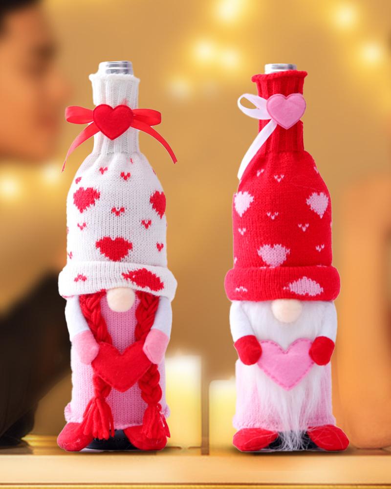 

1pc Christmas Heart Shaped Gnome Bottle Cover Christmas Ornament, Style1