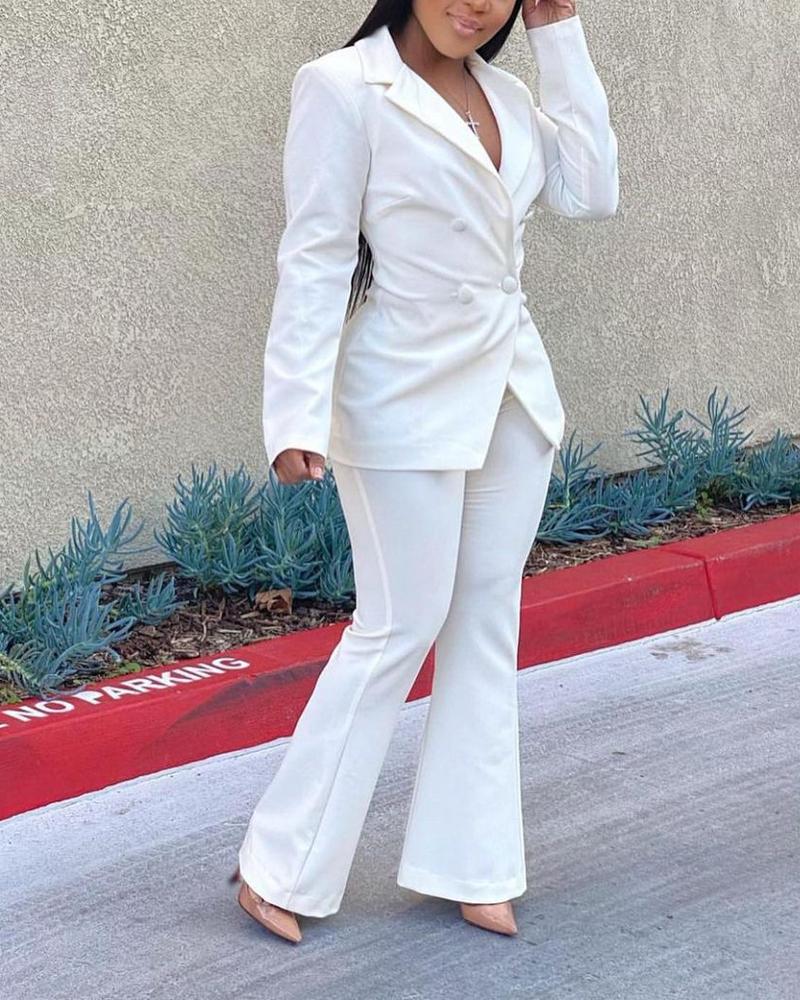 

Long Sleeve Double Breasted Blazer & Pants Set, White