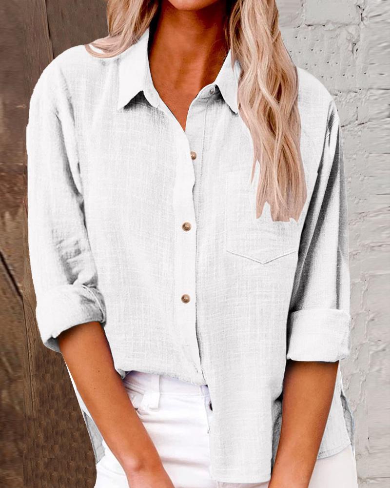 

Buttoned Long Sleeve Pocket Design Shirt, White