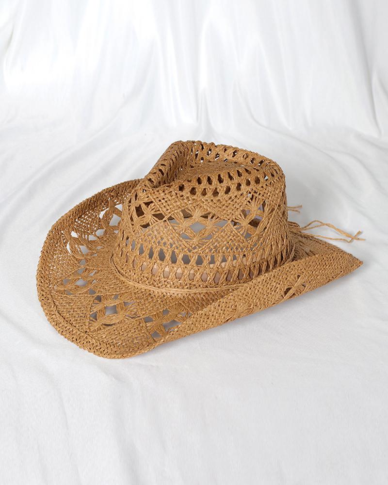 

Hollow Out Straw Cowboy Hat, Khaki