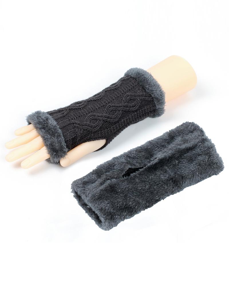

1Pair Warm Fleece Lined Knit Fingerless Gloves, Dark grey