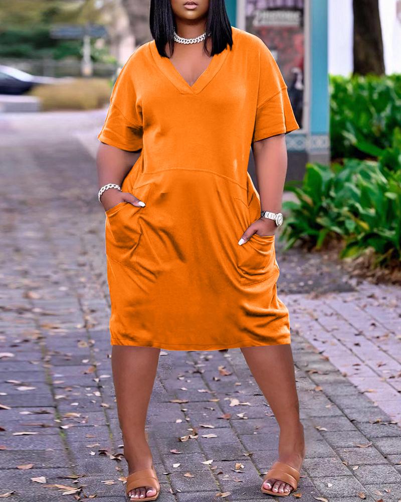 

Pocket Design Short Sleeve Casual Dress, Orange