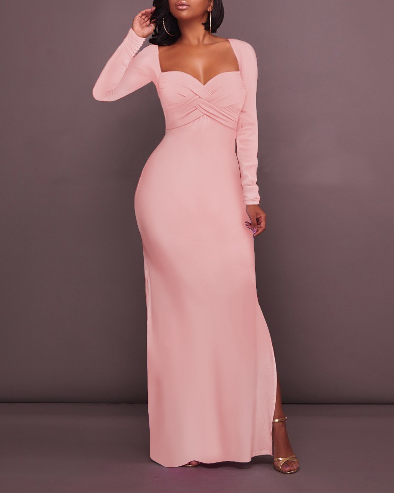 Slit Contrast Sweetheart Neck Midi Dress