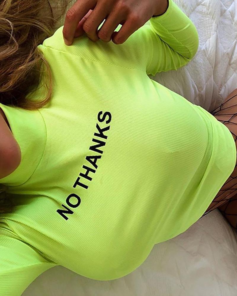 

Letter Embroidery Long Sleeve Top, Green