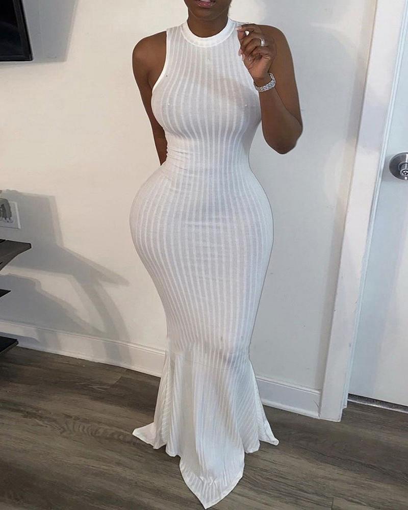 

Sleeveless O-neck Skinny Maxi Dress, White
