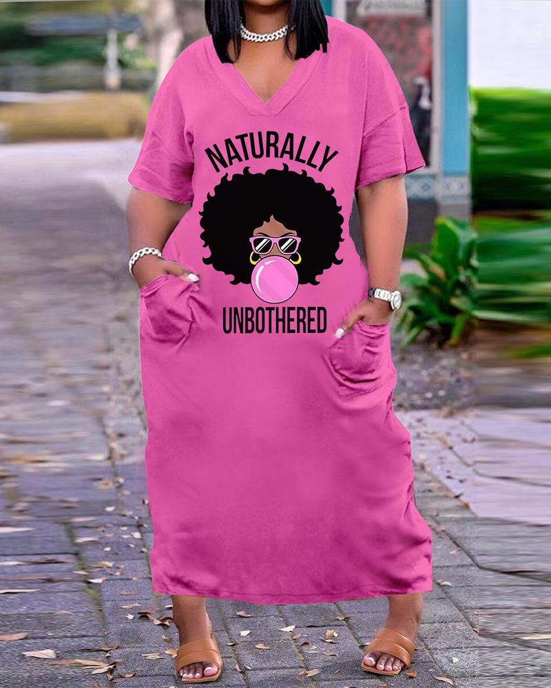 

Plus Size Naturally Unbothered Figure Print Casual Dress, Pink