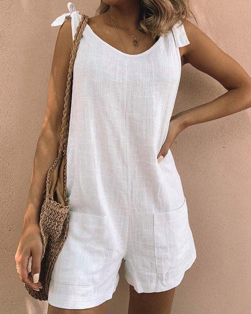 Round Neck Tied Detail Pocket Design Romper