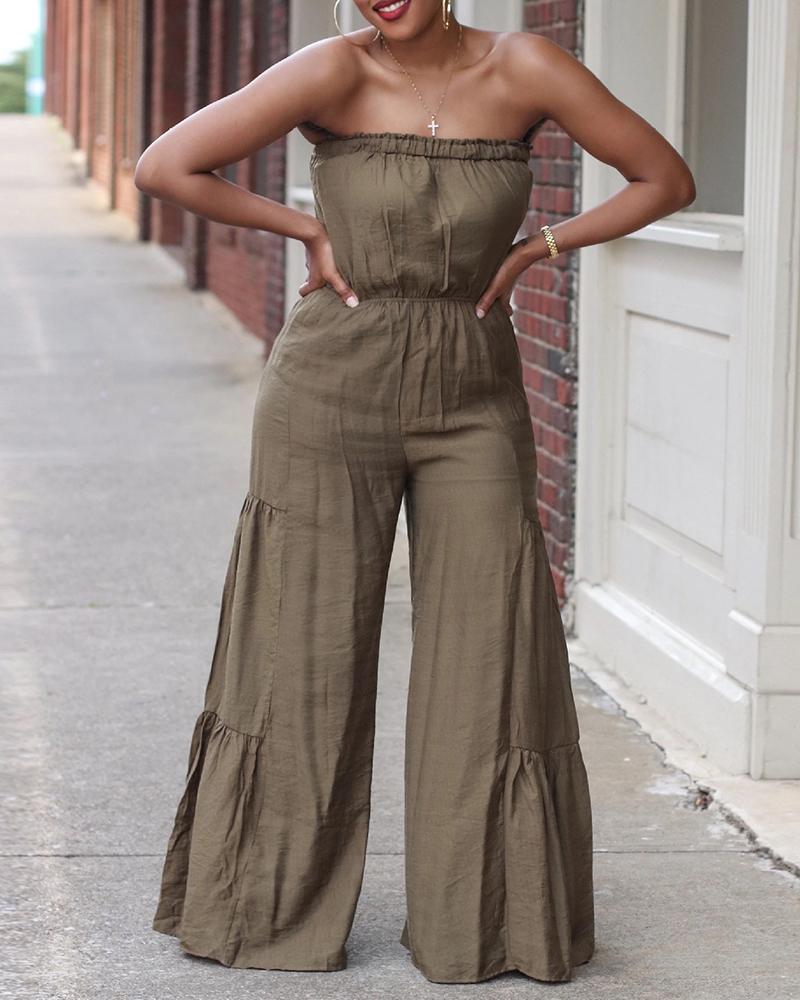 

Bandeau Ruched Wide Leg Jumpsuit, Green