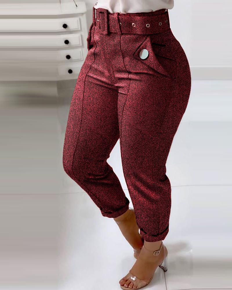 

Pocket Design Buttoned Casual Pants, Wine red