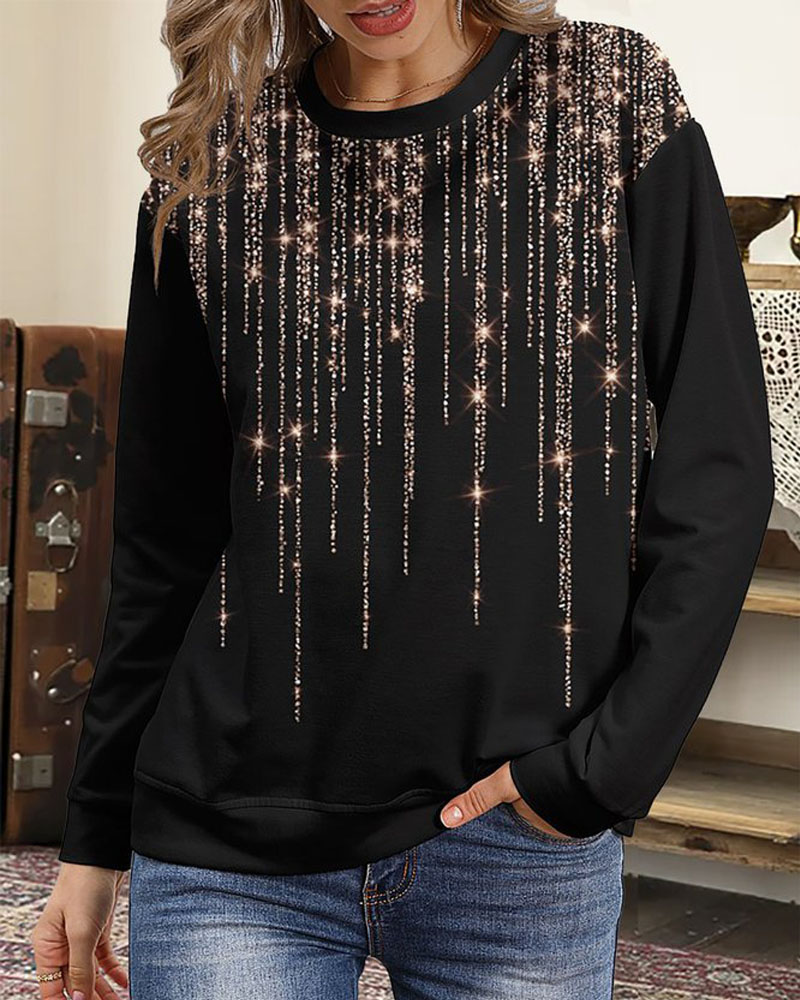 

Star Print Long Sleeve Sweatshirt, Black