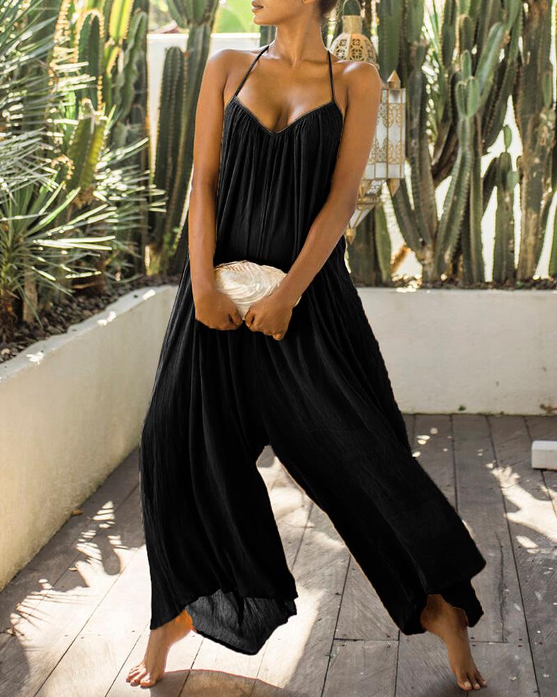 

Halter Tassel Design Backless Jumpsuit, Black