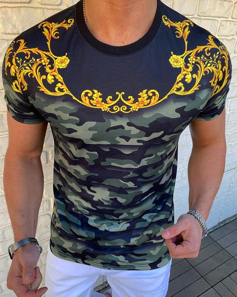 

Vintage Patterns Print Short Sleeve T-shirts, Multicolor
