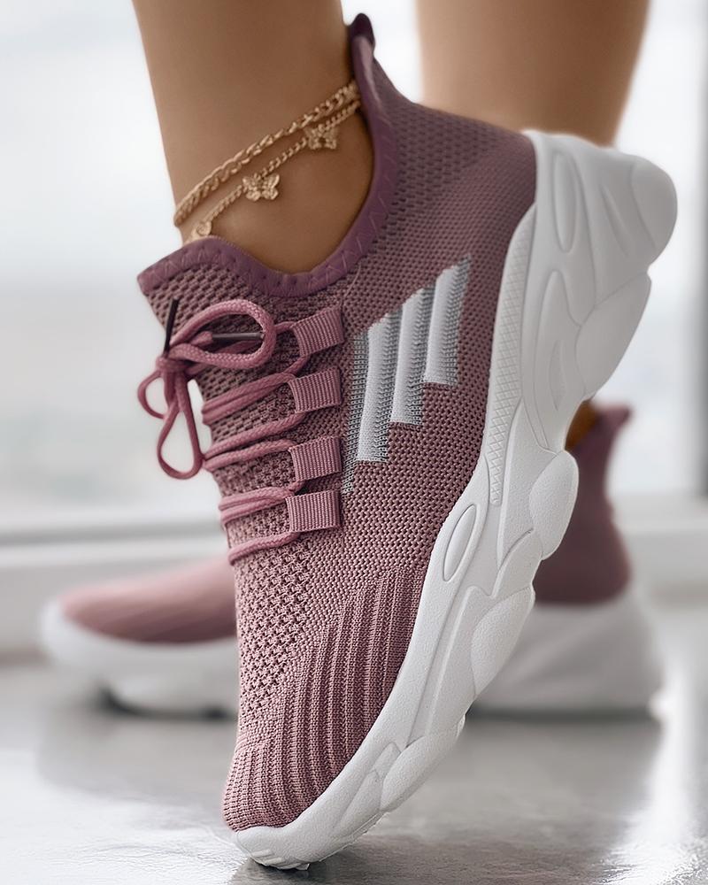 

Breathable Lace-up Knit Sneakers, Pink
