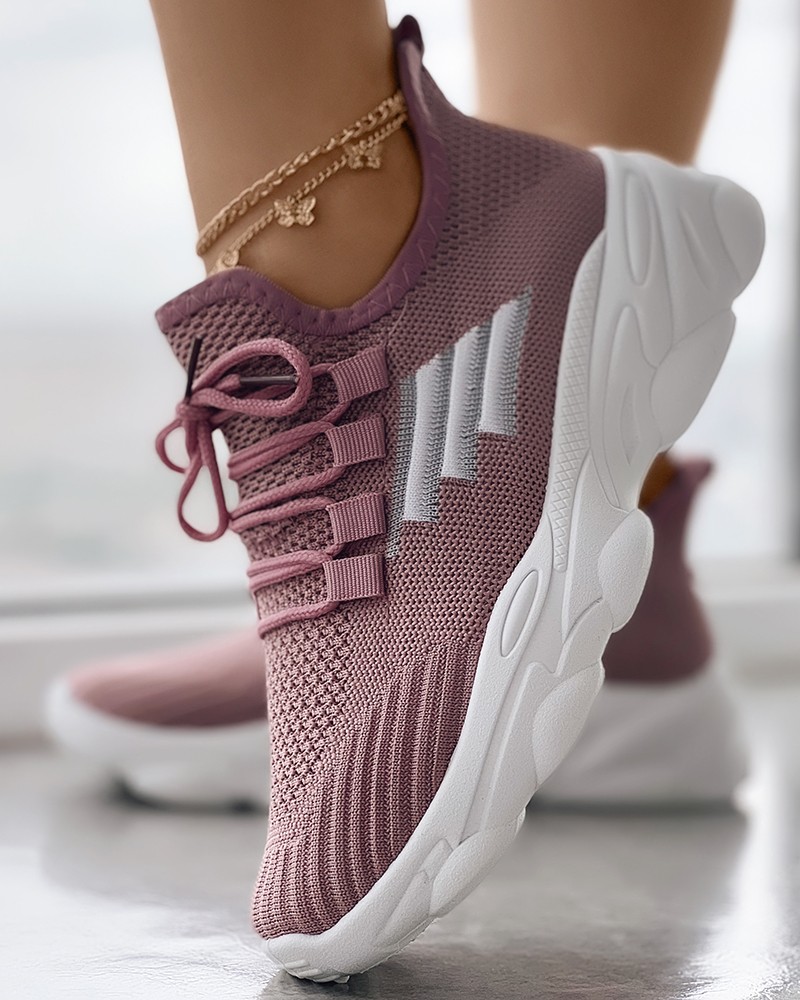 Breathable Laceup Knit Sneakers