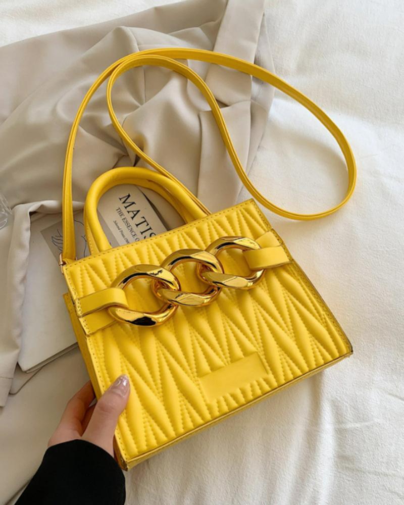 

Chain Decor Quilted Shoulder Bag With Handle, Yellow