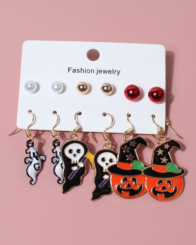 

6Pairs Halloween Pumpkin Ghost Cat Earrings Set, Style2