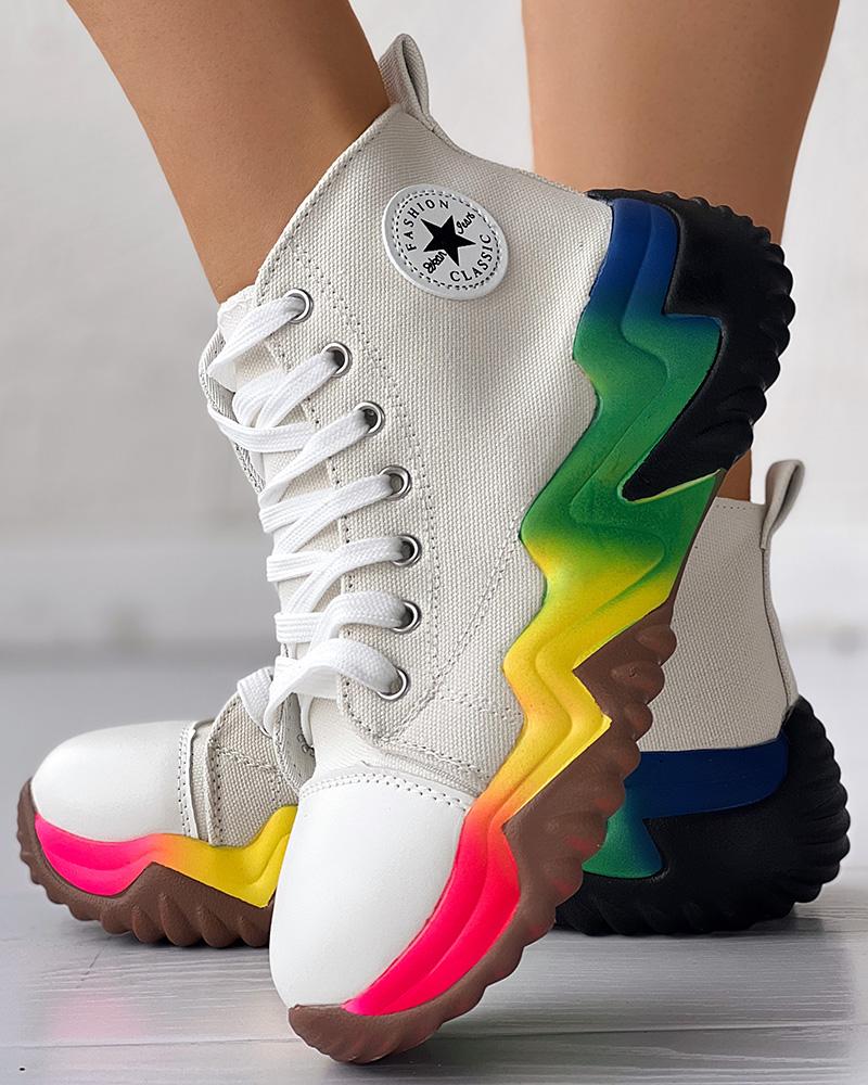 

Colorblock Lace-up Platform Canvas Sneakers, Multicolor