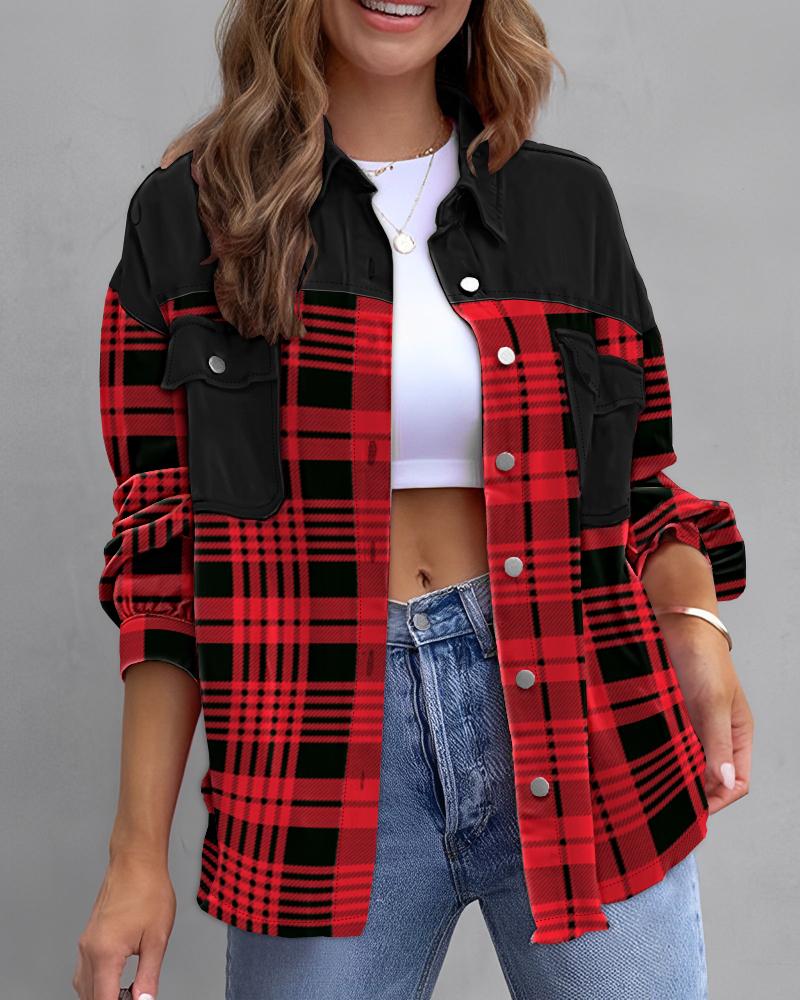 

Plaid Print Pocket Design Coat, Black