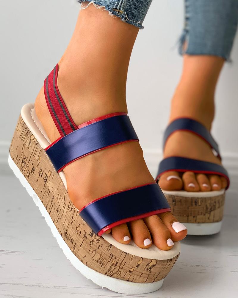 

Open Toe Slingback Cork Wedge Sandals, Blue