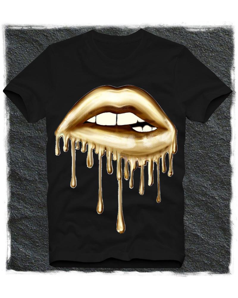 

Lip Print Short Sleeve Loose T-shirts, Black