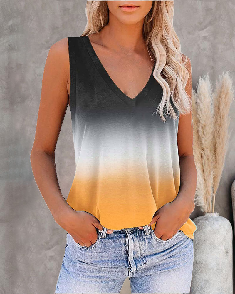 

Ombre V-Neck Casual Tank Top, Orange