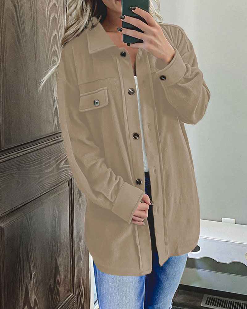 

Long Sleeve Flap Detail Button Down Shacket, Khaki