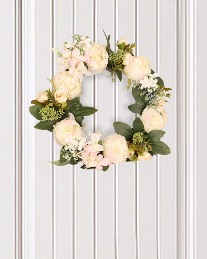 

Peony Flowers Artificial Wreath Spring Floral Wreath For Front Door Wedding Christmas Party Wall Window Decoration, White