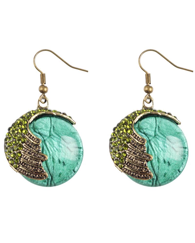 

1Pair Retro Peacock Tail Pattern Geometry Hook Earring, Green