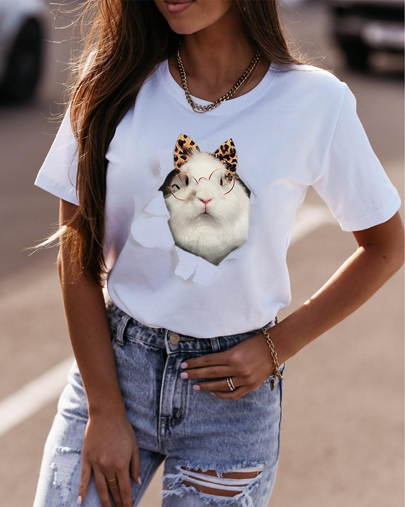 

Easter Cutty Rabbit Print Short Sleeve T-shirts, White
