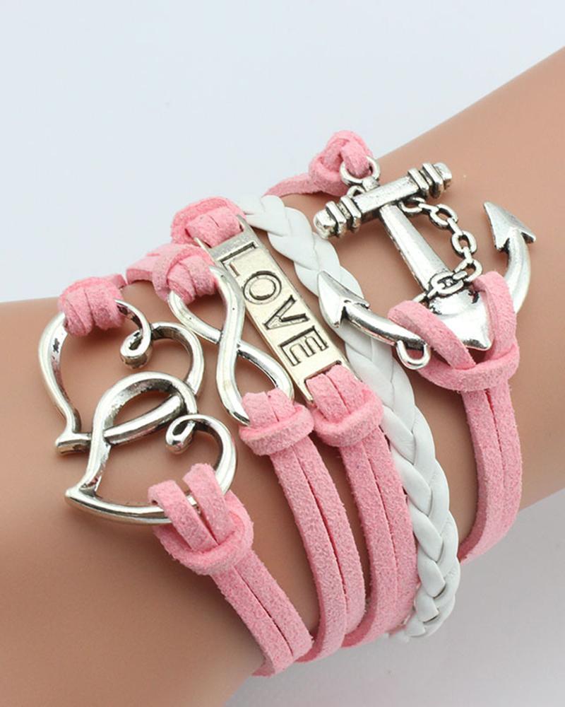 

1pcs Double Heart Anchor Love Pattern Multi-layer Bracelet, Pink